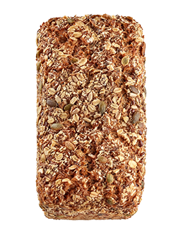 Kornkraftbrot mit Körnern und goldbrauner Kruste von oben