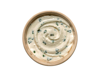 Der Bäcker Eifler Freisteller Schale mit Frischkäse Dip Ansicht von oben